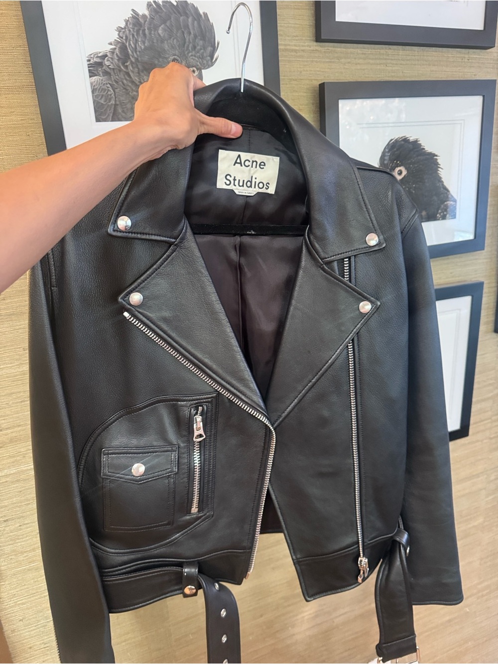 Acne Studios Black Leather Biker Jacket with Silver Hardware Size 36 Women’s